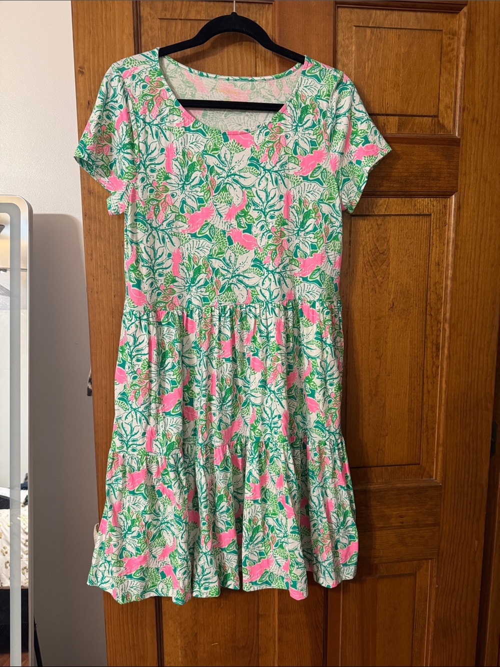 Lilly Pulitzer Pink and Green Floral Tiered Dress